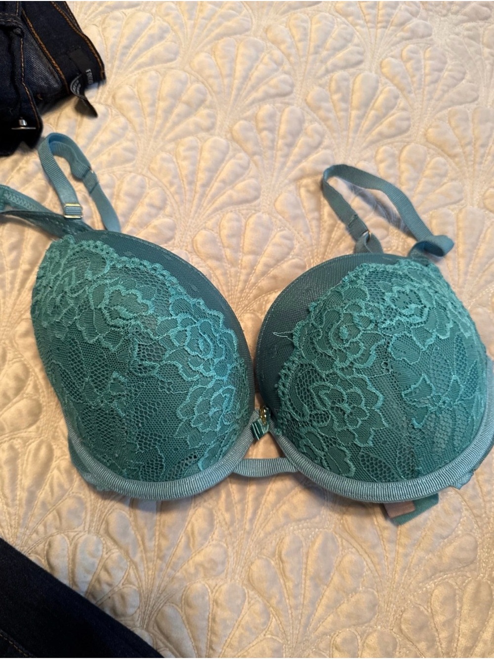 Daisy Fuentes Teal Lace Push-Up Bra